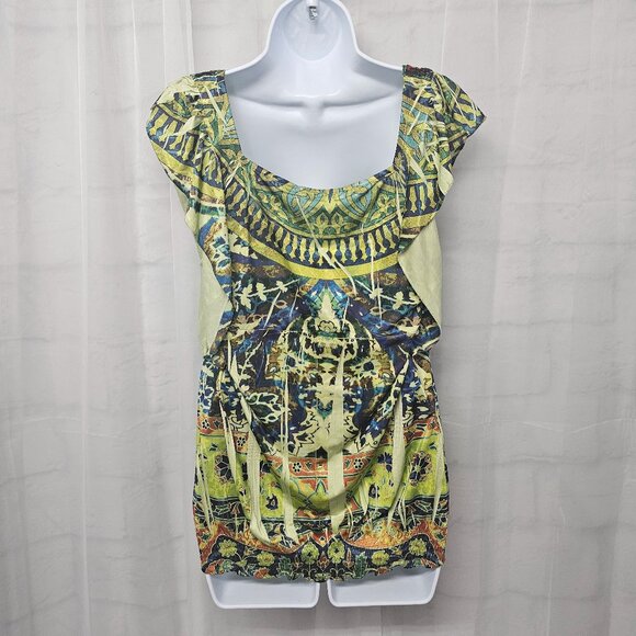 One World Blouse Green Boho Embroidered Sequin Festival Hippie M - Picture 8 of 13